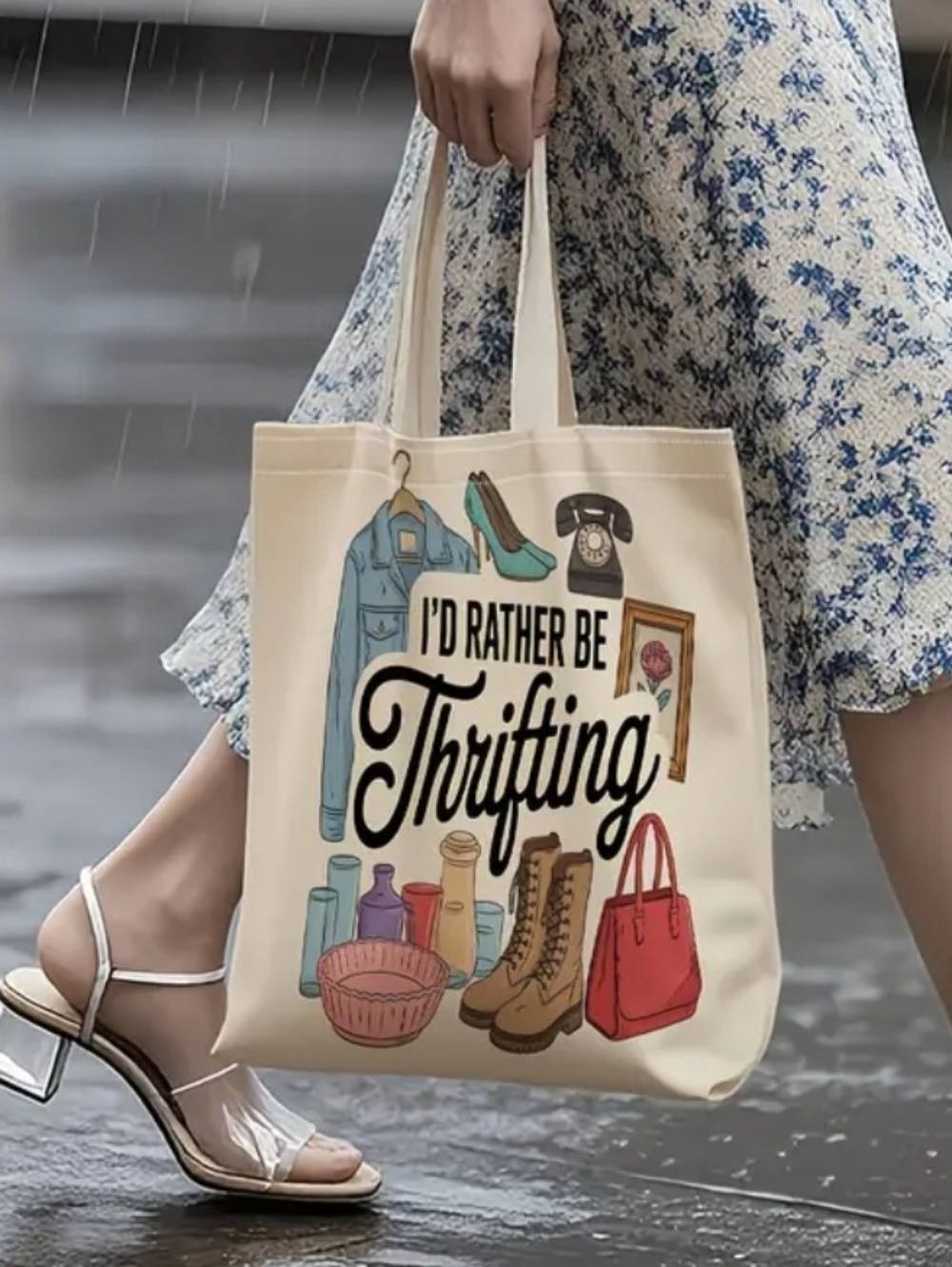 Id Rather Be Thrifting Handmade Tote. Various Sizes Avail.